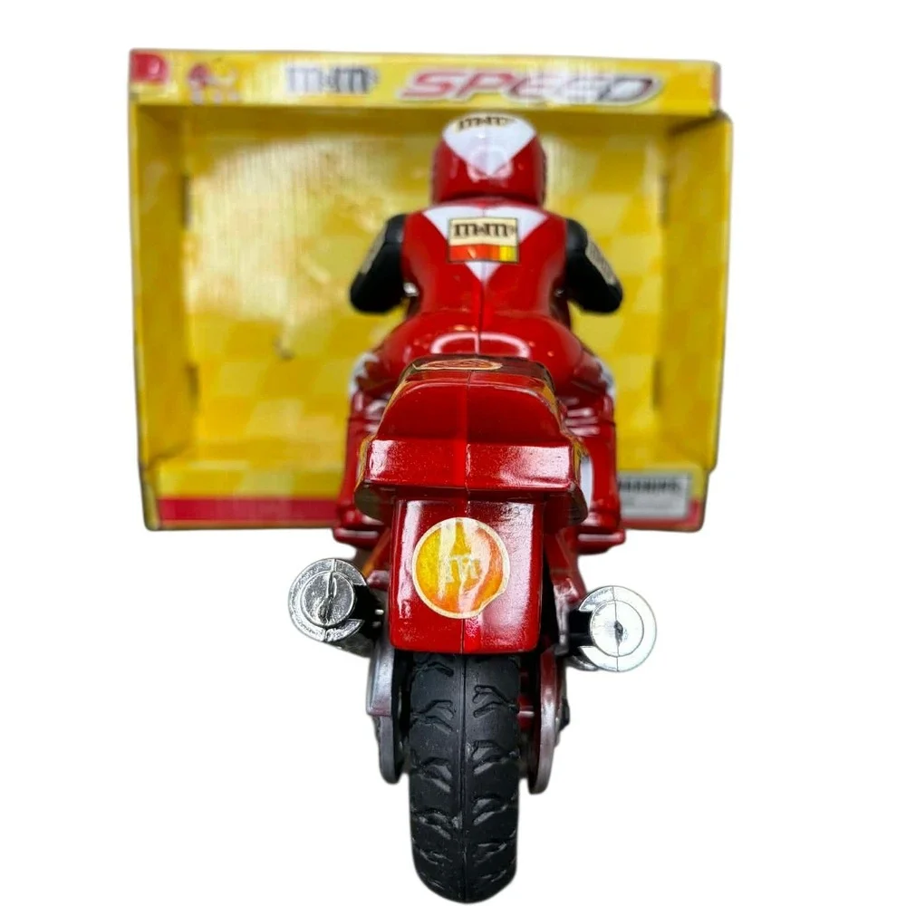 RARE M&M's Speed Racer Red Motorcycle Toy with Rider Figure Original Box 11 inch